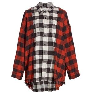 R13 WHITE & RED DROP NECK COMBO WORK SHIRT. 
Size large .